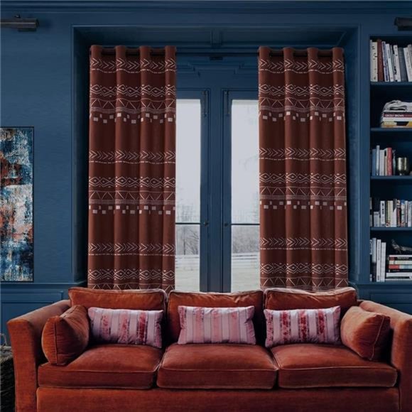 Rust Fall Curtains 84 Inch Length for Living Room,Semi Sheer/Blackout,Mudcloth - Picture 3 of 6